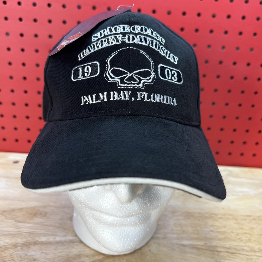 Harley-Davidson Space Coast Hat Men's Black Adjustable Brushed Twill Skull Biker
